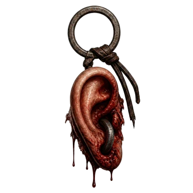 A bloody ear on a keychain.