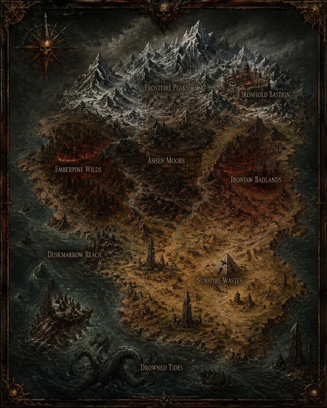 The world map of the Blighted Realm.